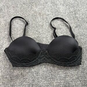 Auden Plunge Coverage PushUp‎ Strapless Bra Womens 32A Black Lace Sexy Modern